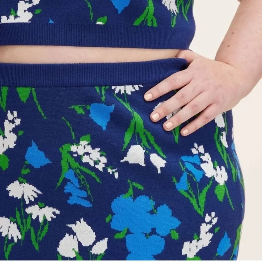 Women's Mixed Floral Sweater Midi Skirt kate spade new york Blue/Green/White XXL - Picture 3 of 7